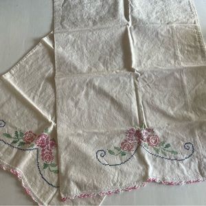Vintage Floral Cross Stitch Set of Pillow Cases Grandma Cottage